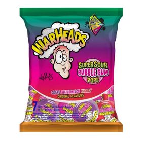 Warheads Super Sour Bubble Gum Pops Traube, Wassermelone &amp; Kirsche (105 g)