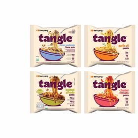 Samyang Tangle Cremige Pilz-Pasta, Cremige Bulgogi-Alfredo-Pasta, Tomaten-Pasta mit Stückchen, Knoblauchöl-Pasta 4X(105 g)
