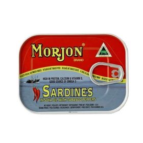 Morjon Sardinen in Sojaöl mit Tabasco-Chilis (120 g)